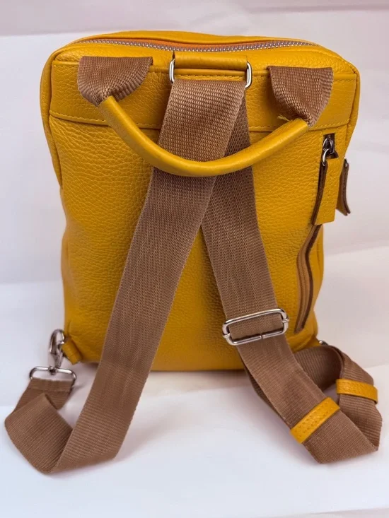 Mustard Yellow Leather Mini Backpack Convertible Crossbody Bag - Picture 3 of 9